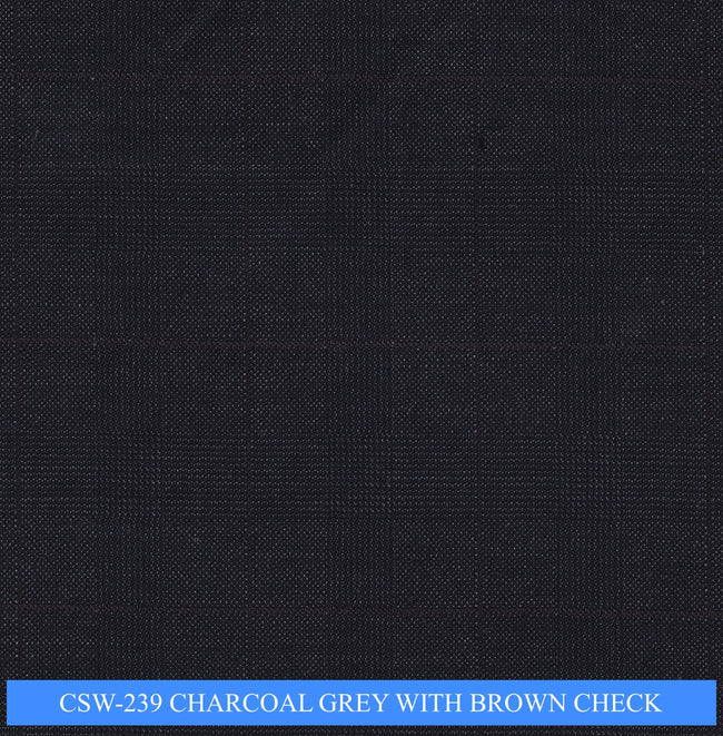 CSW-239/V3-19158 Charcoal Grey With Brown Check Pants Fabric