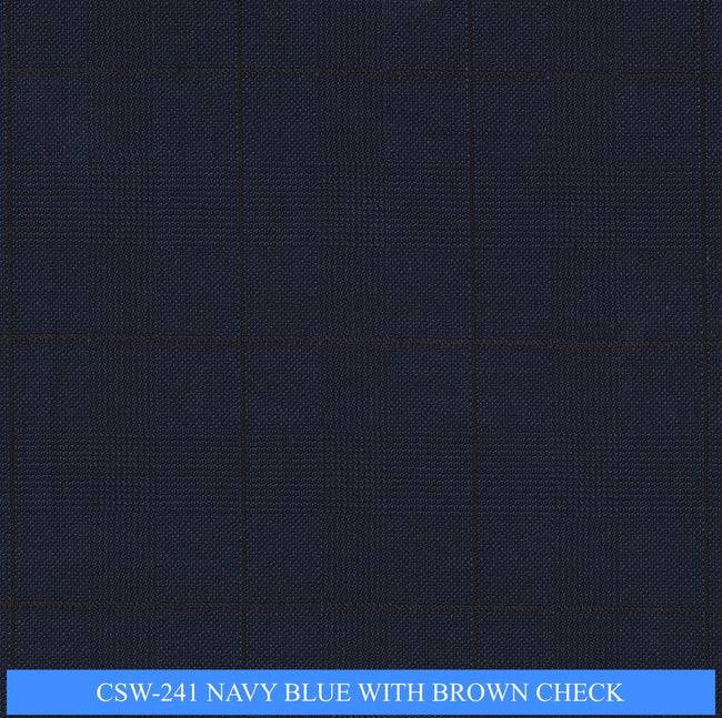 CSW-241/V3-19160 Navy Blue With Brown Check Pants Fabric