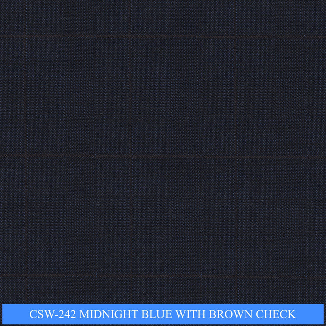 CSW-242/V3-19161 Midnight Blue With Brown Check Pants Fabric