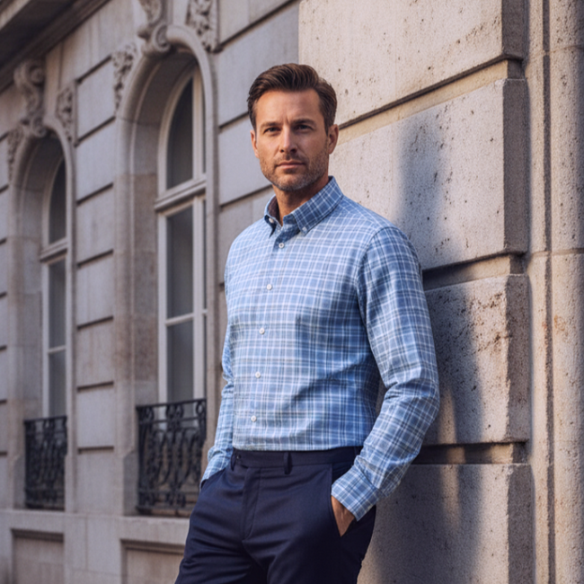 Blue and White Plaid Shirt