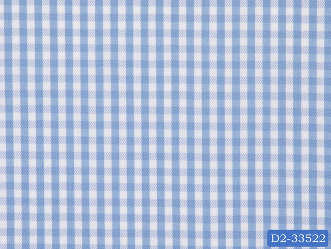 D2-33522 Light Blue And White Check Shirting Fabric