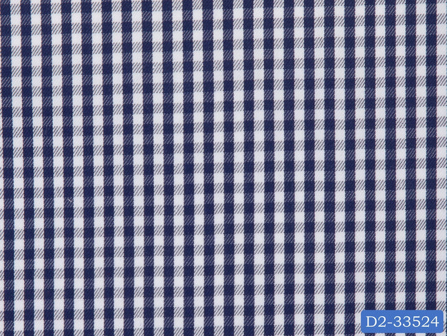 D2-33524 Dark Blue And White Check Shirting Fabric