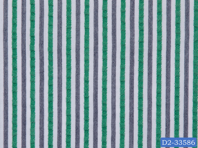 SEERSUCKER-15/D2-33586 White, Green and Grey Stripe Shirting Fabric