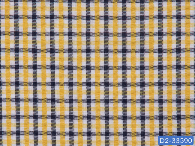 SEERSUCKER-17/D2-33590 White with Yellow and Dark Blue Check Shirting Fabric