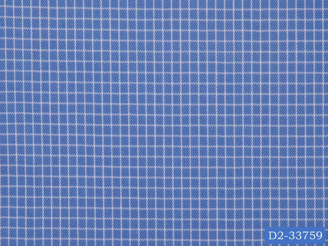 D2-33759 Blue With Small White Check Shirting Fabric