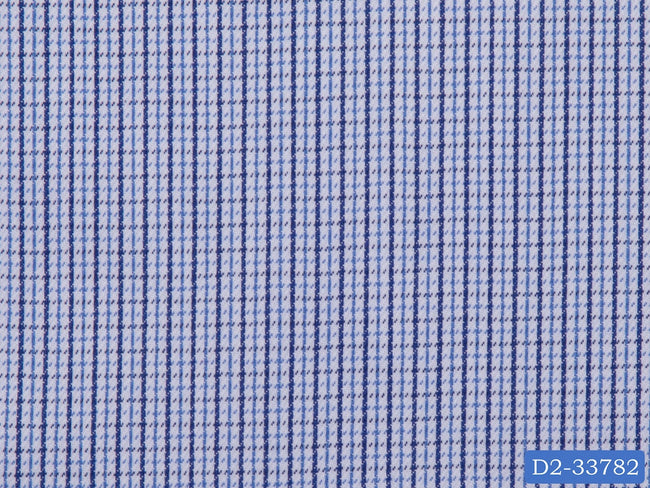 D2-33782 White With Dark Blue And Blue Small Check Shirting Fabric