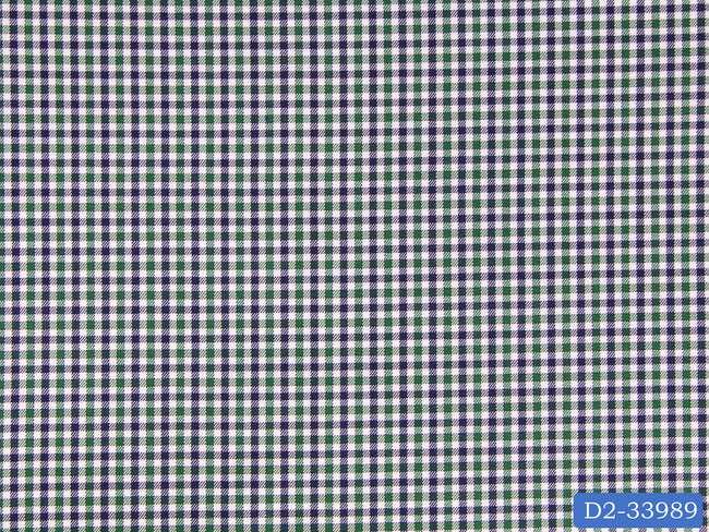 D2-33989 White, Green And Dark Blue Check Shirting Fabric