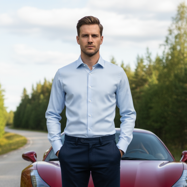 Light Blue Micro Herringbone Shirt