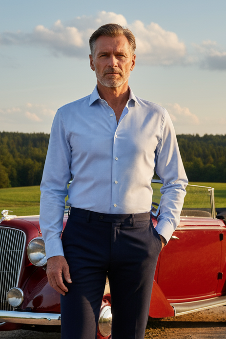 Navy Blue and White Micro Houndstooth Shirt