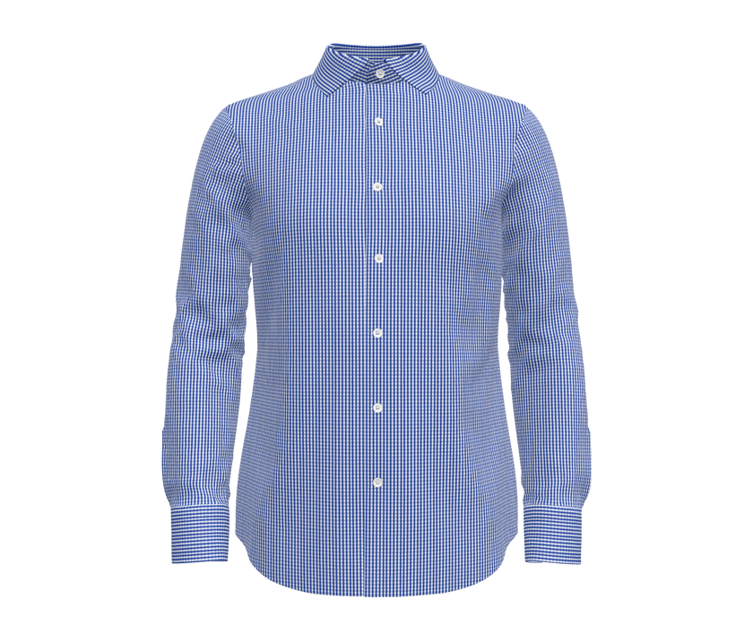 Navy Blue and White Gingham Check Shirt