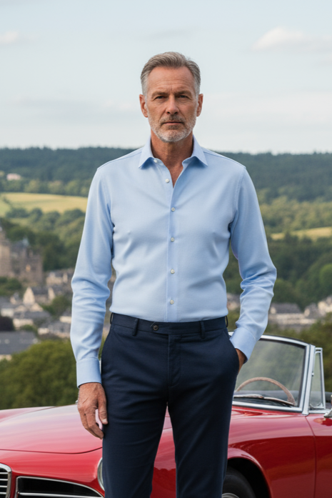 Light Blue and White Pinpoint Self Texture Shirt