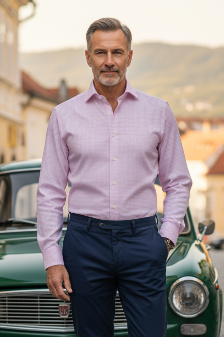 Pink and White Houndstooth Self Texture Shirt