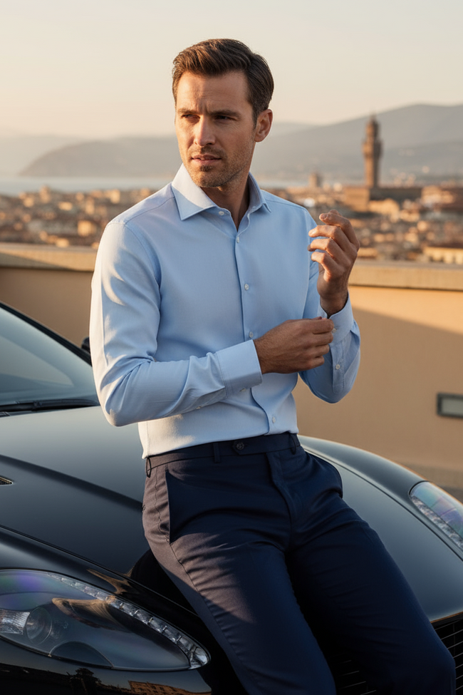 Blue Oxford Self Texture Shirt