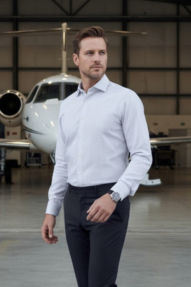 White with Blue Check Shirt