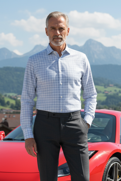 Blue Checks in White Plaid Shirt