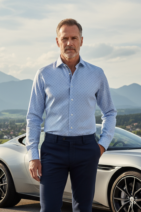 Light Blue with Navy Small Dot Pattern Shirt