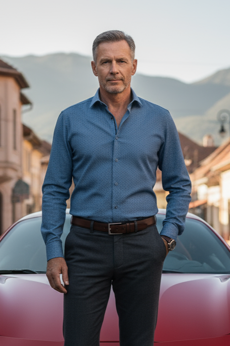 Dark Blue with Navy Small Dot Pattern Shirt