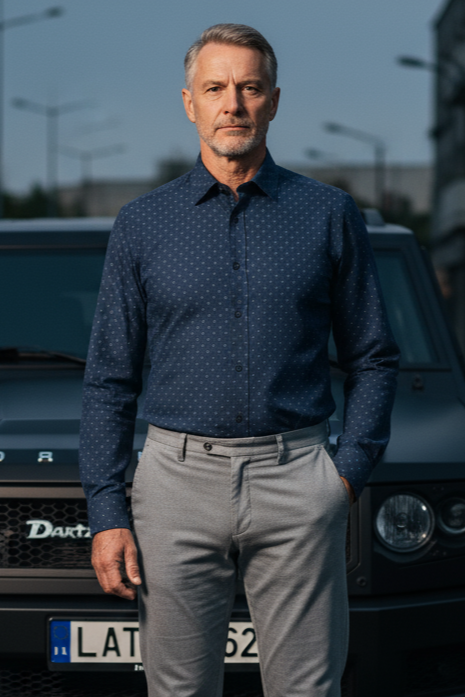 Navy with White Small Dot Pattern Shirt