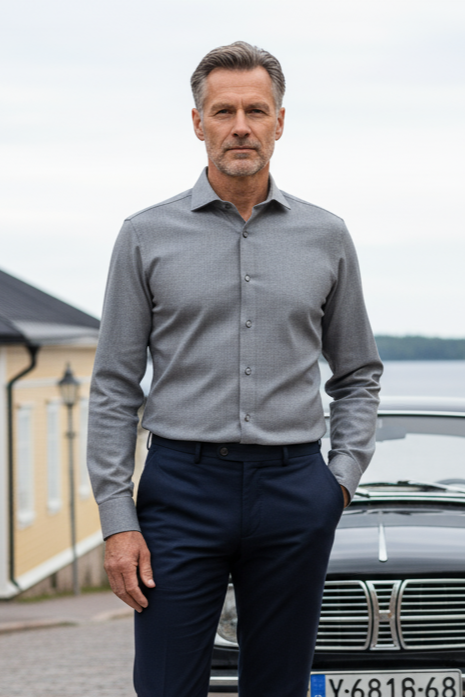 Dark Grey Solid Flannel Look Shirt