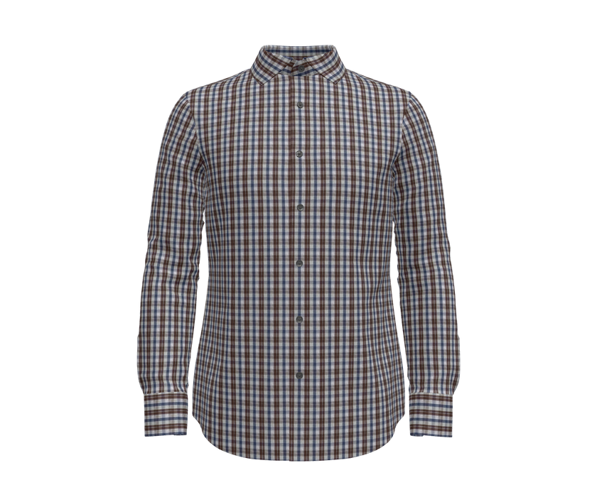 Brown, Navy and Grey Plaid Shirt