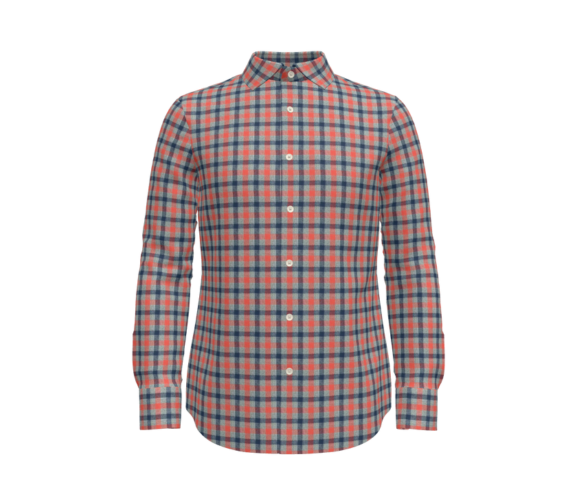 Blue, Orange and Grey Plaid Shirt