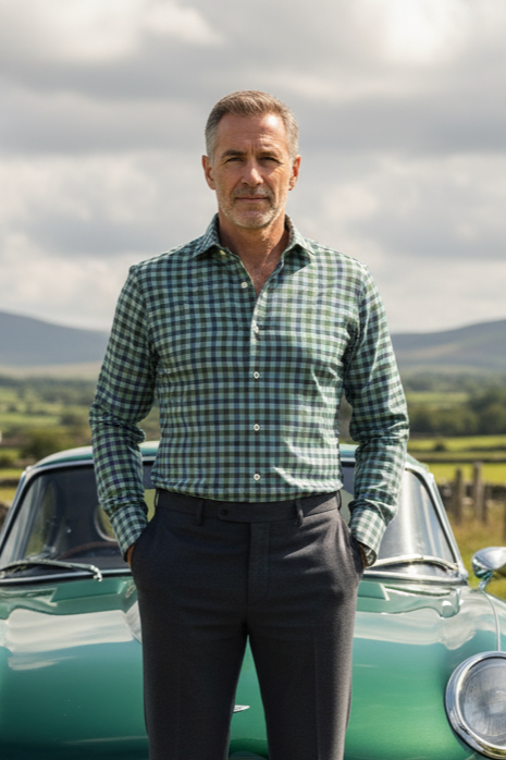 Blue, Green and Grey Plaid Shirt