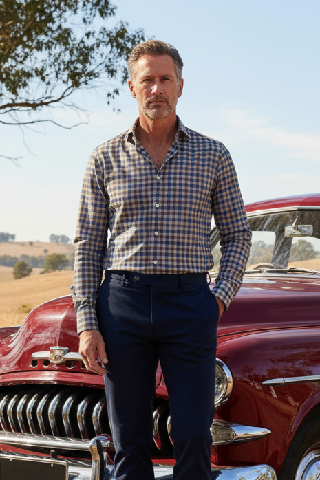 Blue, Brown and Grey Plaid Shirt