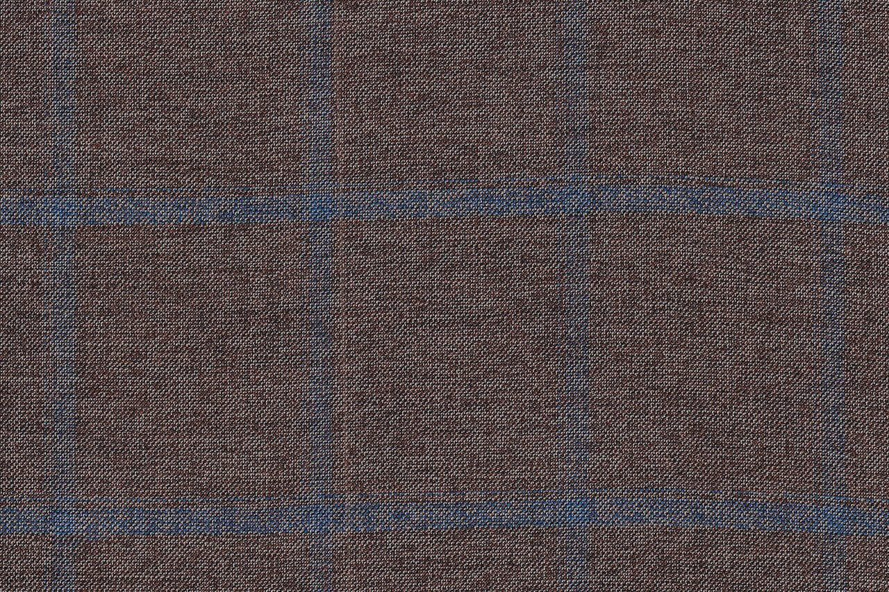 JT-2195007/G1-22972 Brown With Blue Windowpane Vest Fabric