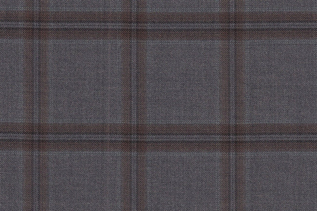 JT-2195008/G1-22973 Grey With Brown Windowpane Pants Fabric