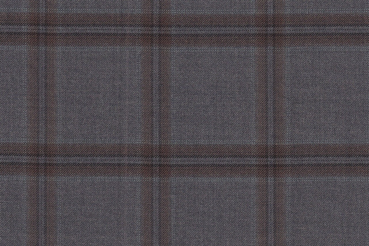 JT-2195008/G1-22973 Grey With Brown Windowpane Suit Fabric