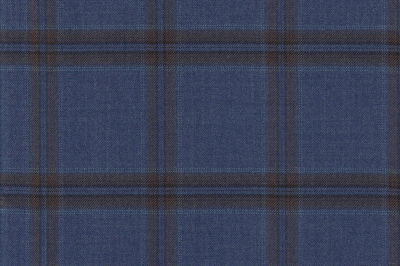 JT-2195009/G1-22974 Denim Blue With Brown Windowpane Vest Fabric