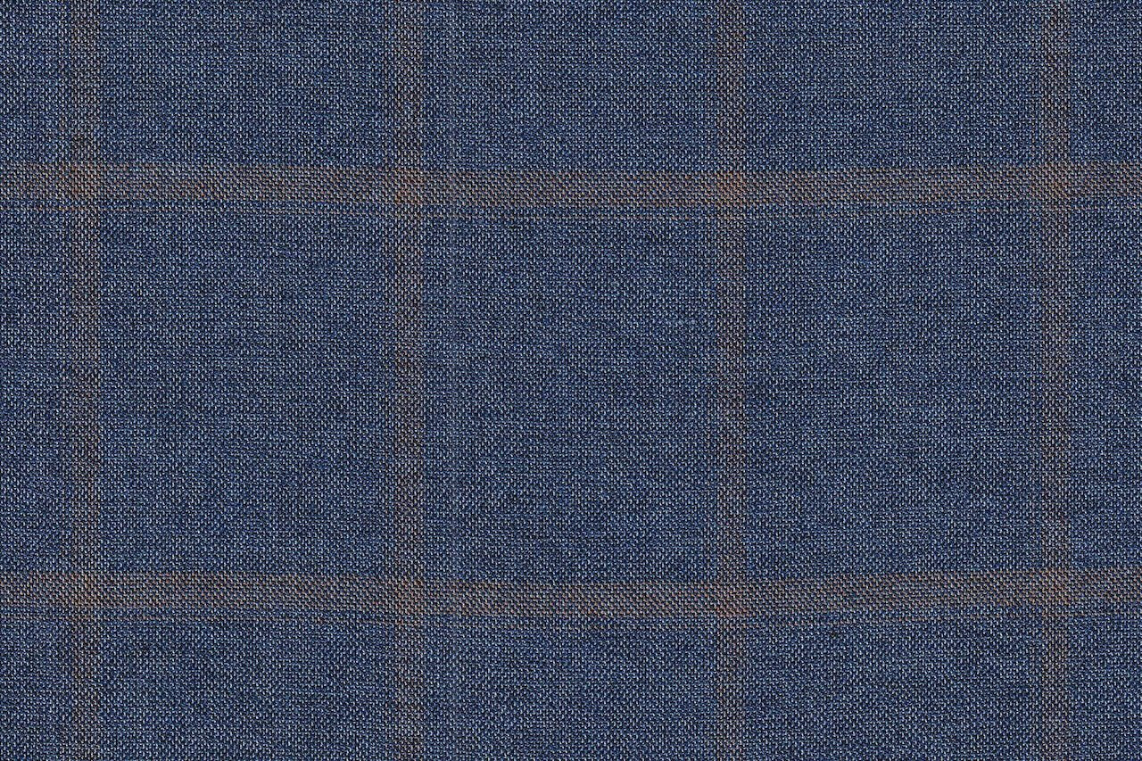 JT-2195016/G1-22981 Denim Blue With Brown Windowpane Pants Fabric