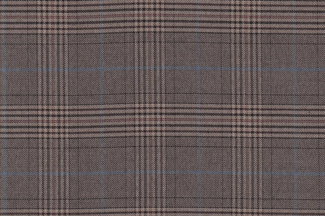 JT-2195031/G1-22996 Tan Brown With Peach & Light Blue Check Pants Fabric