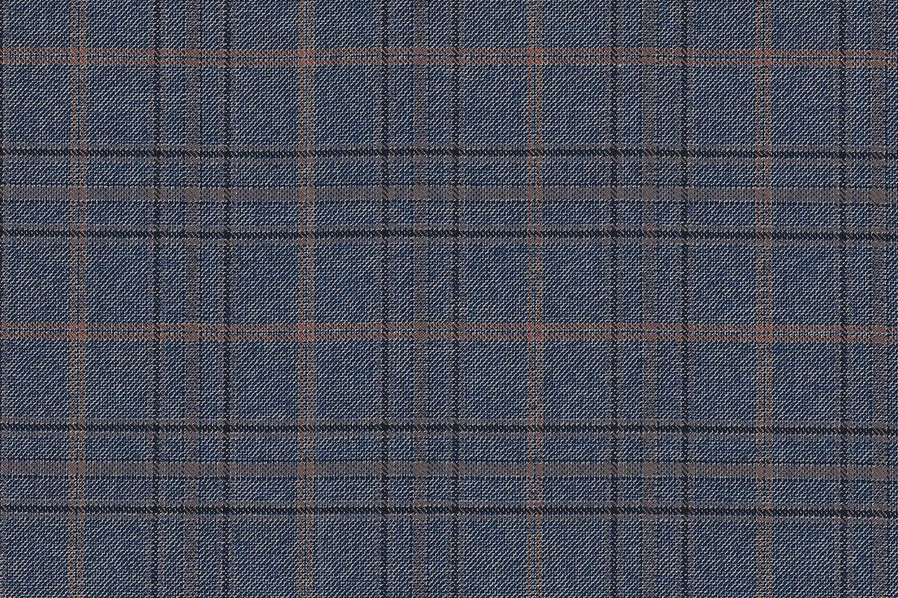 JT-2195034/G1-22999 Steel Blue With Copper Check Vest Fabric