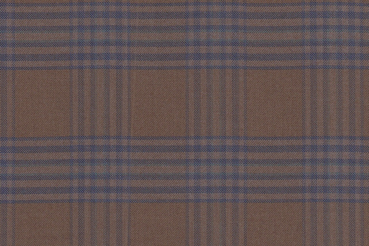 JT-2195041/G1-23006 Sand Brown With Blue Check Jacket Fabric