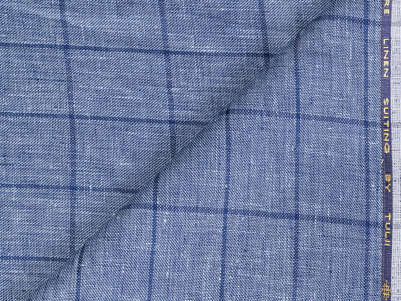 LTL 35/T3-23142 Denim Blue Check Linen Suit Fabric