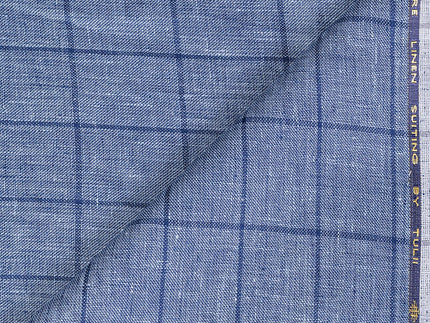 LTL 35/T3-23142 Denim Blue Check Linen Suit Fabric