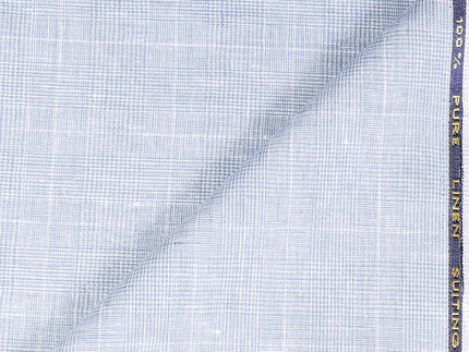 LTL 44/T3-23153 Baby Blue With White Check Linen Suit Fabric