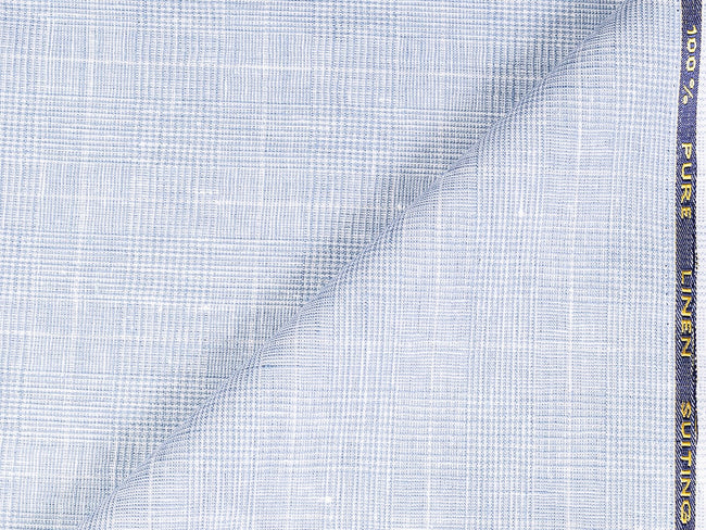LTL 44/T3-23153 Baby Blue With White Check Linen Suit Fabric