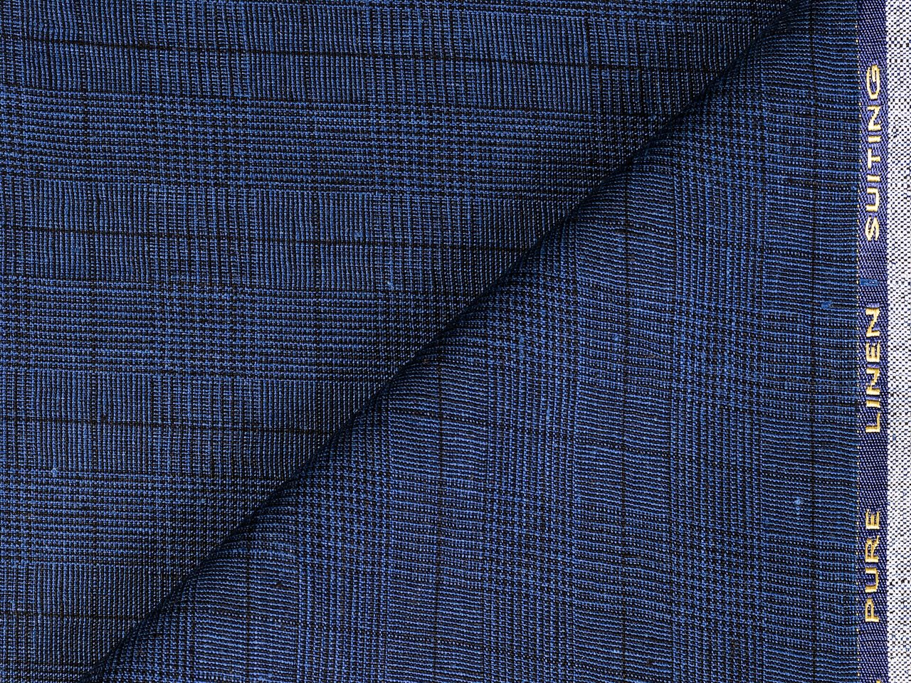 LTL 45/T3-23154 Navy Blue With Black Check Linen Pants Fabric