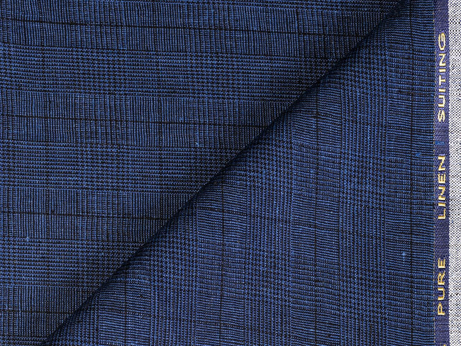 LTL 45/T3-23154 Navy Blue With Black Check Linen Pants Fabric