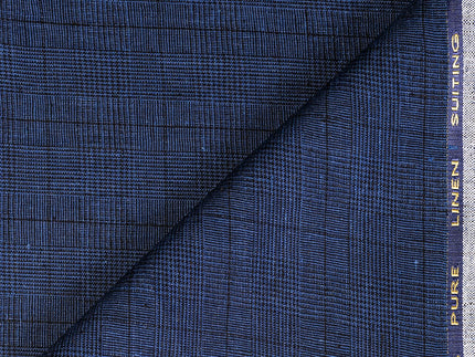 LTL 45/T3-23154 Navy Blue With Black Check Linen Suit Fabric