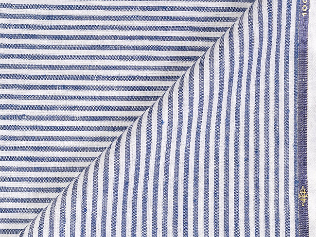 LTL 60/T3-23145 White With Navy Stripe Linen Pants Fabric