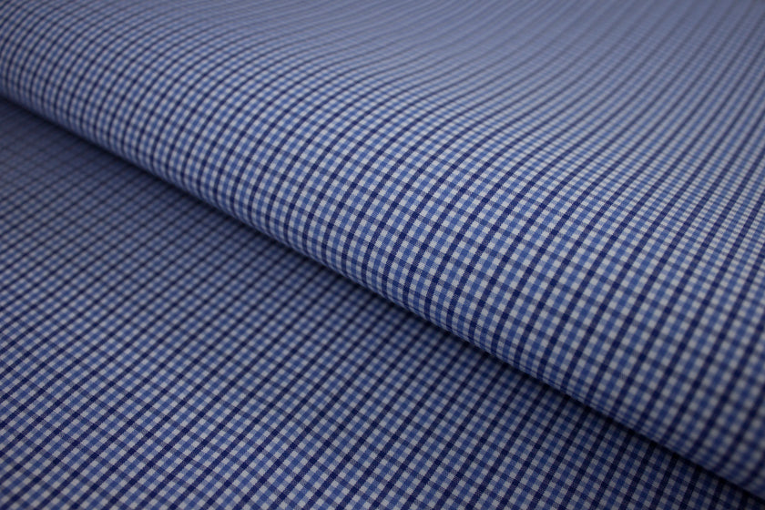 P-739/5901 Fine Cotton Two Tone Blue Small Checks Shirting Fabric