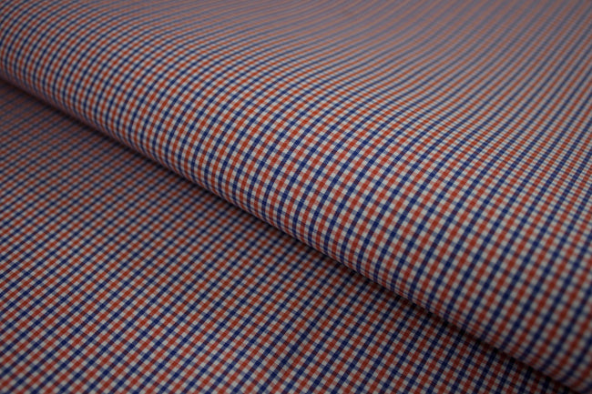 P-745/6536 Fine Cotton Blue and Orange Small Check Shirting Fabric