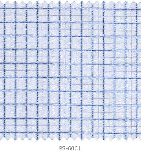 S6061/N3-34602 White with Blue Check Fine Giza Cotton Shirting Fabric