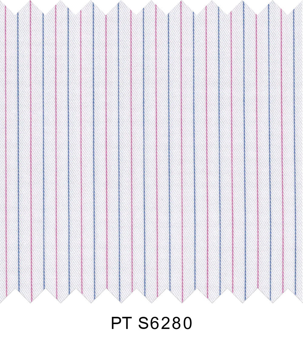 S6280/N3-34438 White with Pink and Blue Stripe Fine Giza Cotton Shirting Fabric