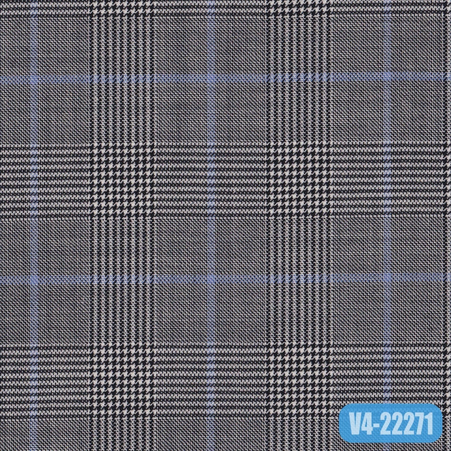 TM-126/V4-22271 Grey With Blue Check Pants Fabric