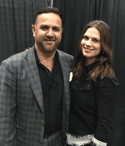 Sam Surin with celebrity Haley Atwell, British-American Actress