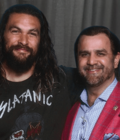Sam Surin with celebrity Jason Momoa, American Actor